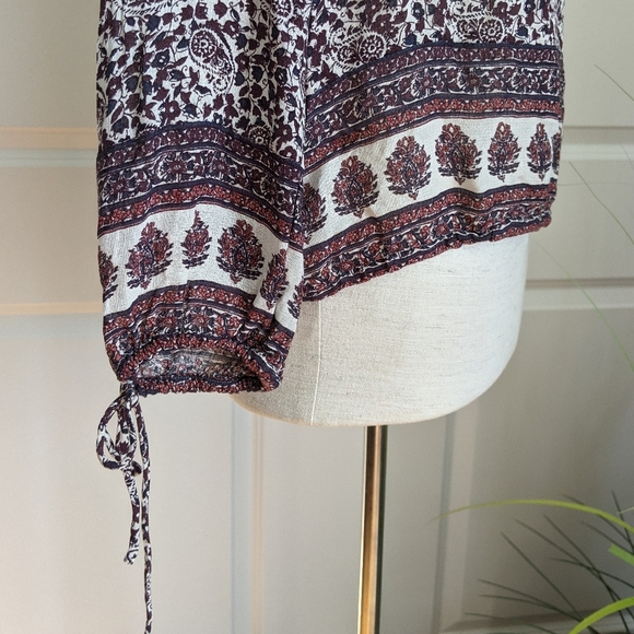 Lucky Brand Blouse Peasant Paisley Floral Print Long Sleeve Burgundy Navy L NWT - Picture 5 of 11